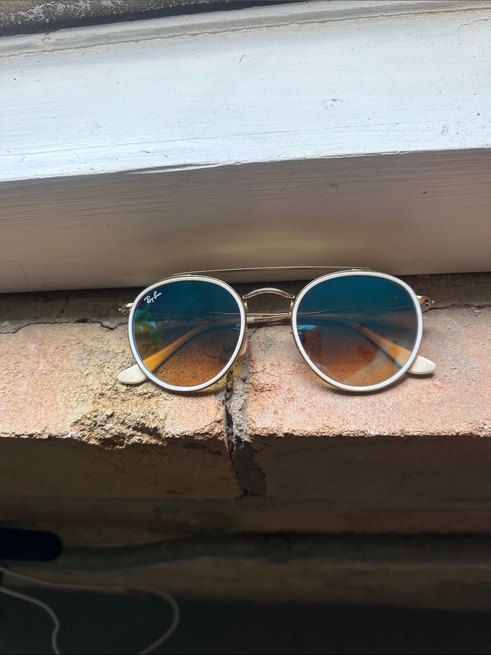 Ray-Ban Round Metal Sunglasses - Teal to Amber Gradient Lenses